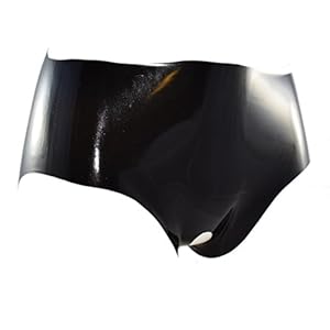 Rubberfashion Sexy latex slip open kruis – rubberen broek latex slip met gat – latex lingerie broek voor dames en heren