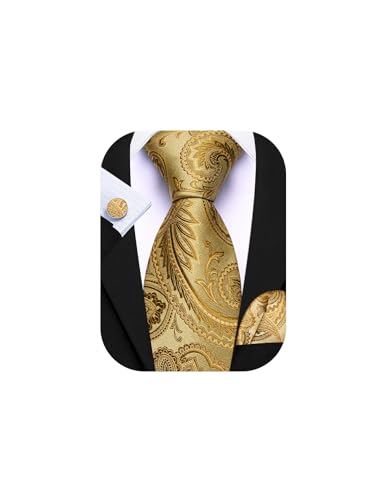 Image of Barry.Wang Paisley Tie Fashion Set Hanky Cufflinks Neckties for Men Woven Silk