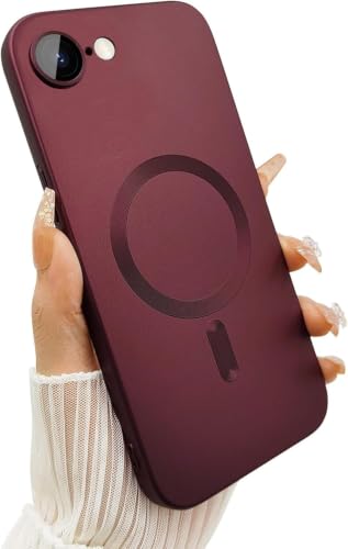 Image of DIZORO Magnetic Case for iPhone 17e / iPhone 16e Case [Compatible with MagSafe][Built-in Camera Lens Protector] Slim Soft Silicone Bumper Shockproof Metallic Luster Back Cover Phone Case - Wine