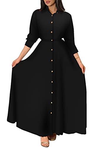 Image of BestGirl Women's Button Down T-Shirt Dress Casual High Low V Neck Loose Long Dress with Belts