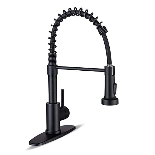 Kitchen Faucet, Kitchen Faucets with Pull Down Sprayer WEWE Sus304 Stainless Steel Matte Black Industrial Single Handle One Hole Or 3 Hole Faucet for Farmhouse Camper Laundry Utility Rv Wet Bar Sinks