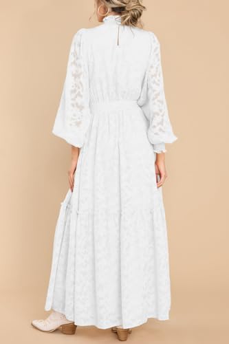 MITILLY Women's Fall Dresses Elegant Floral High Neck Long Sleeve Elastic Waist Formal Maxi Dress with Belt3