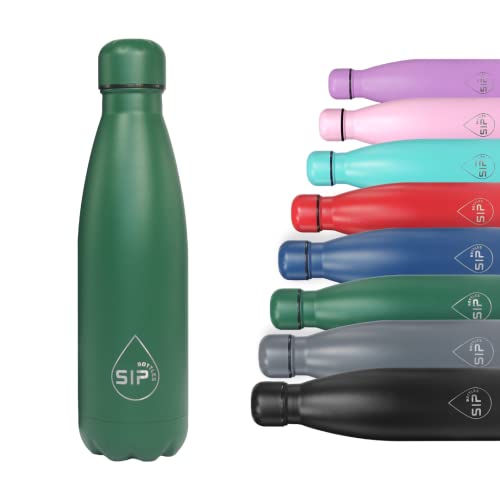 SIP Bottles - Stainless Steel Insulated Water Bottle - Leak Proof - Vacuum Insulated - 24 Hrs Cold & 12 Hot - 500ML & 750ML - BPA Free. (Green, 500ML)