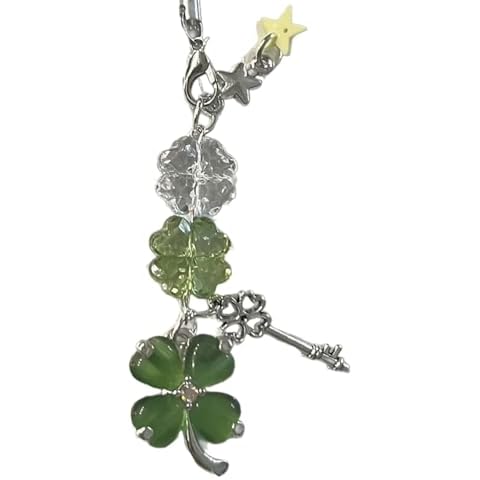 XBOKA Handmade Beaded Lanyard Fashion Phone Chain Four Leaf Clovers Phone Pendant Jewelry Accessory for Key and Bag Purse Cover