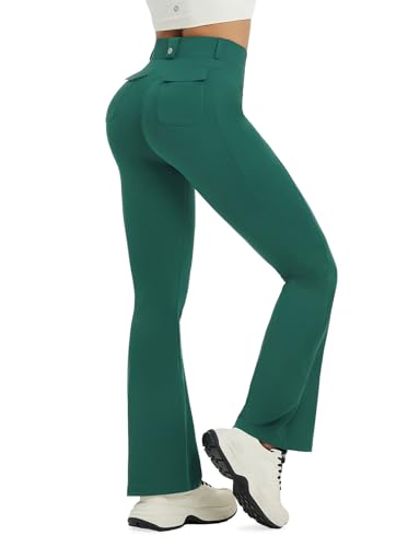 baleaf Women's Yoga Pants with 4 Cargo Pockets Scrunch Workout Flare Leggings High Waist Casual Gym Bell Bottom