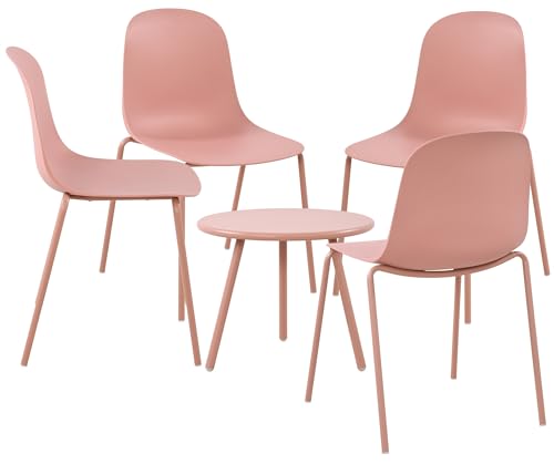 CLP Juego de 4 plazas Berdin I Juego de jardín 4X sillas apilables y 1x Mesa I Resistente a la Intemperie y a los Rayos UV, Color:Fucsia