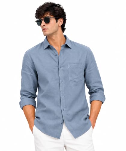 Image of Arvest Men's Solid Linen Casual Shirt | Regular Fit | Breathable | Full Sleeve