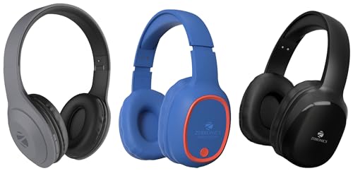 Image of ZEBRONICS Zeb Duke 101 Wireless Headphone with Mic(Grey) & Zeb-Thunder Bluetooth Wireless(Blue with Red) & Zeb-Thunder PRO On-Ear Wireless Headphone(Black)