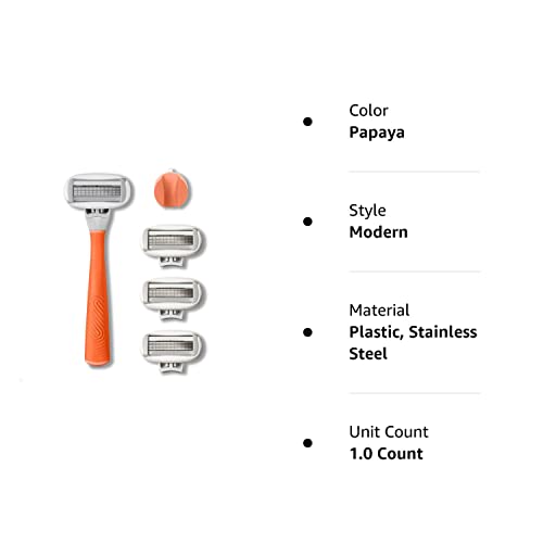 Flamingo 5-Blade Razors For Women - 1 Razor Handle + 4 5-Blade Refills + 1 Shower Holder - Papaya #TOP7
