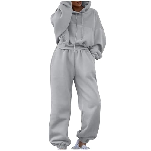 Generisch Chándal de invierno 2024 para mujer, conjunto de dos piezas, manga larga, sudadera con capucha con cordón, pantalones anchos para deporte y ocio, Gy1., S