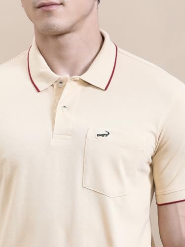 Image of CROCODILE Men Solid Polo T-Shirt | 100% Cotton | Short Sleeve | Slim Fit | Button Placket White