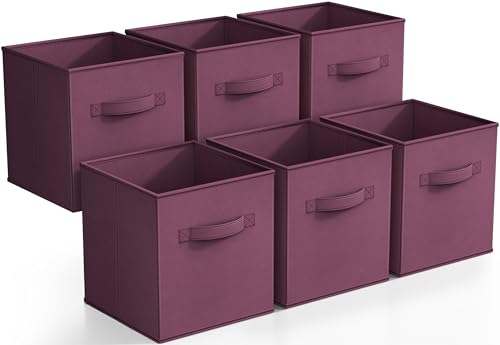 Image of Sorbus Foldable Storage Cubes - 6 Fabric Baskets for Organizing Pantry, Closet, Shelf, Nursery, Playroom, Toy Box, Cubby - 11 Inch Dual Handle Collapsible Closet Organizers and Storage Bins (Purple)