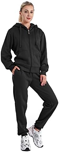 Gary Com 2 Piece Outfits Women's Fleece Sherpa Lined Sweatsuits Long Sleeve Hoodie and Sweat Pants Winter Warm Tracksuit Set Jogging Zip Up Workout Suit