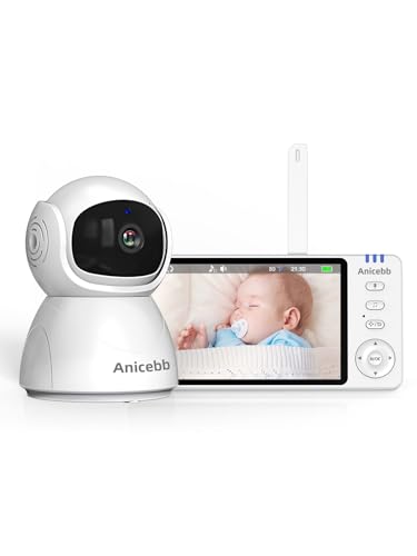 Anicebb Video Baby Monitor with Camera and Audio, No WiFi Hack-Proof Security, 5' LCD Remote Pan-Tilt-Zoom, 31H Long Battery Life, 1000ft Range, Night Vision, Temperature & Cry Alarms, 2-Way Talk