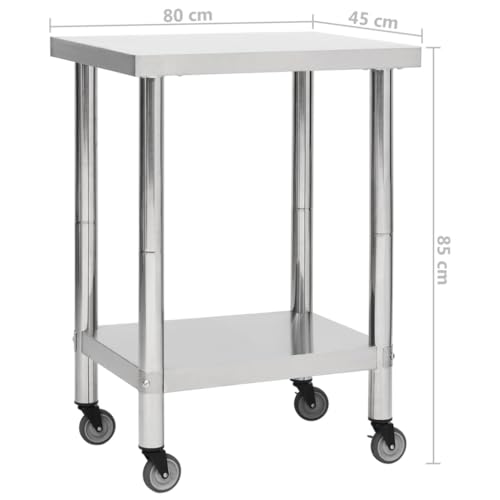 Table de travail de cuisine professionnelle avec roulettes et plan en inox