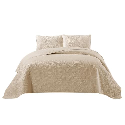 PIPOEI Trapunta Estiva Matrimoniale con 2 Federe, Copriletto Trapuntato 220x240cm/240x260cm Cotone Primaverile Elegante Trapuntino Coperta Leggera (Kaki, Doppio)