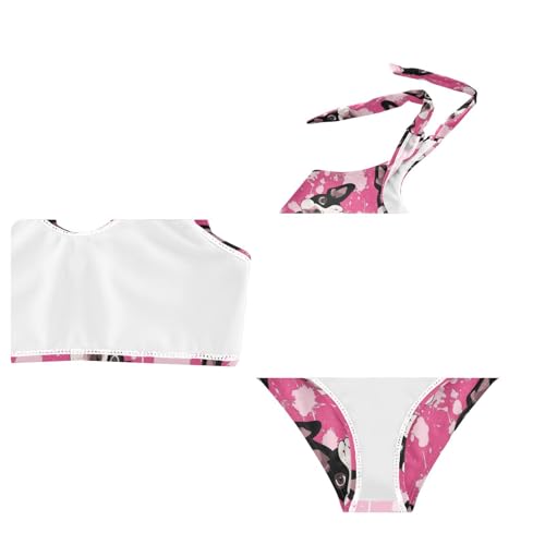 Wusikd Boston Terrier Dog Girls Swimsuits Two Piece Pink Swimwear Bikini Set for for Girls Size 3T4