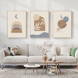 Carteles botánicos beige y boho de 60x70cm en lienzo abstracto de tres piezas sin marco para salón