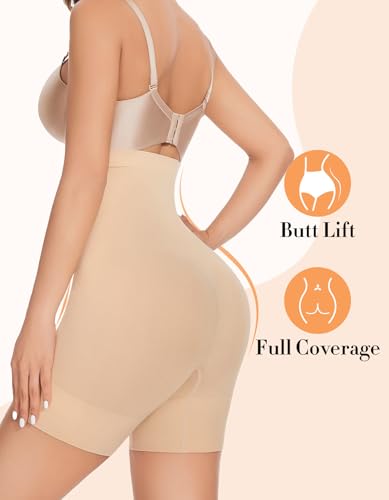 Image of YADIFEN Shapewear for Women - High Waisted Tummy Control Shapewear Shorts | Seamless shapewear shorts with boned high waist, tummy and thigh control, no-roll wide legs, comfy under dresses.