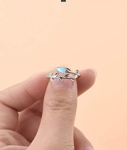 Praymos Moonstone Leaf Rings For Women 925 Sterling Silver Rings, Open Adjustable Thumb Rings Wedding Band Ring Silver Jewelry Christmas Gifts #TOP3