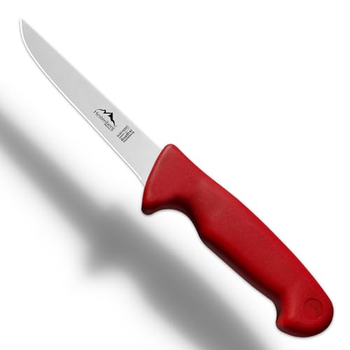 HESTENBERG Solingen Germany Coltello per disossare dritto e curvo, rosso, adatto come coltello da macellaio, coltello da macellaio e coltello da carne (5 dritto)
