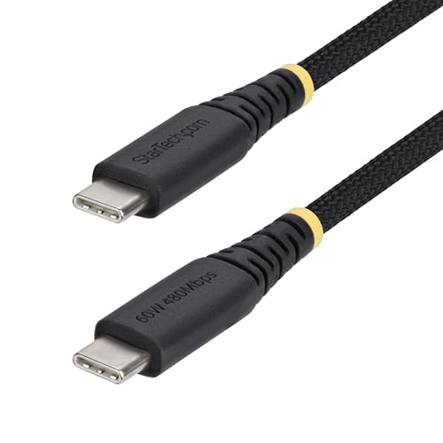 StarTech Câble USB-C vers USB-C Tressé 30cm, 60W PD, Noir (USB2CC30CMNCBR)