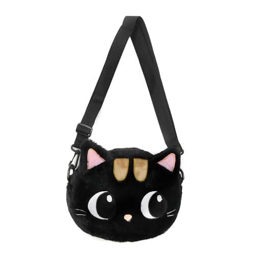 Black Cat Crossbody Purse for Women Girls Faux Fur Funny Cat Purse Cute Kitty Shoulder Bag Fluffy Animal Purses