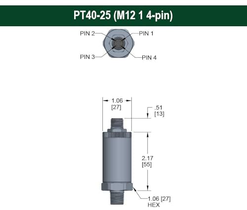 High Accuracy Fixed Range Pressure Transmitter, 0 to 3000 psi Gauge, ±0.25% of Span, Non-linearity Best fit Straight line, 0 Vdc to 5 Vdc, 3-Wire, 1/4 NPT Male, M12 x 1 4 pin