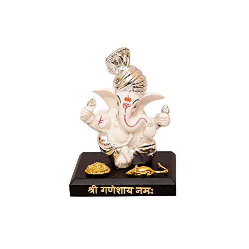 Image of Resin Ganesha Statue - Premium Ganpati Idol Decorative Showpiece Murti for Pooja Temple Home Entrance Decor Diwali Gift White Silver (2.5X2X3 Inch)