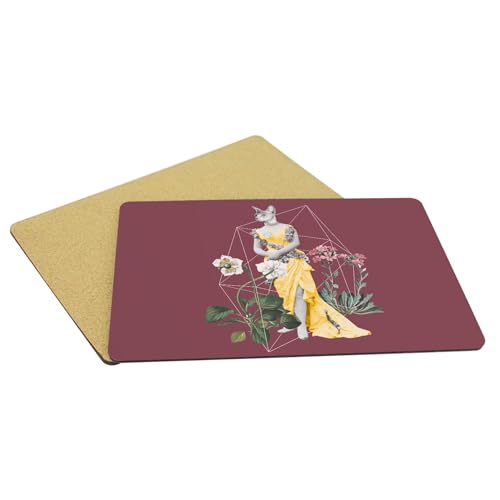 Sets de table souple dessous en liège napperons rouge chat fleurs 39,5x28,5 - 5