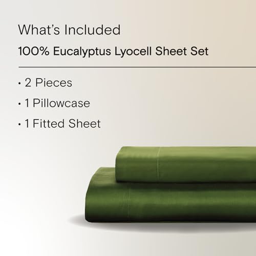 Sijo AiryWeight Tencel Sheet Set, 100% Lyocell Derived from Eucalyptus, Buttery Soft, Architectural Digest 2022 Best Cooling Sheets Winner - 2pc - 1 Pillowcase 1 Fitted (Forest, Twin)