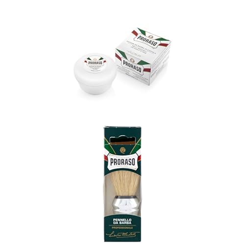 Proraso | Savon à raser pour peaux sensibles + Blaireau de rasage – Blaireau pour savon à barbe en soies naturelles de porc – Fabriqué en Italie