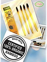 tekie 4 Environmental Bamboo Toothbrushes 100% Natural Organic Biodegradable and Vegan cost-effective Soft Free Nylon Bristles Fibre Wooden Handle