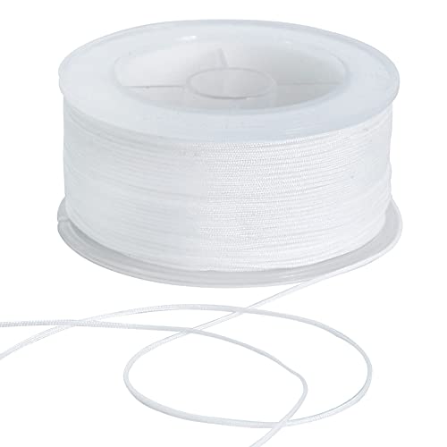 TONIFUL 0.8mm x 70 Yards White Nylon Cord Satin String for Bracelet Jewelry Making Rattail Macrame Trim Cord Necklace Bulk Beading Thread Kumihimo Chinese Knot Craft