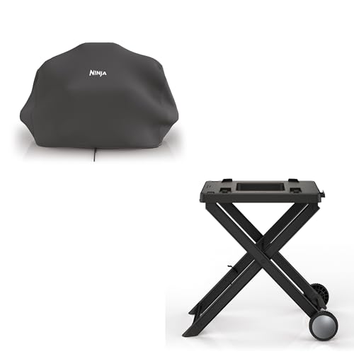 Ninja Folding Grill Stand for Woodfire Electric BBQ (OG700 Series) + Grill Cover, Black
