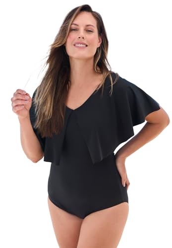 Swim 365 Women's Plus Size Flutter-Sleeve One-Piece