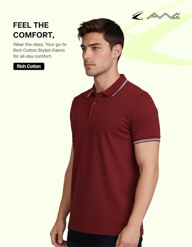 Image of AWG ALL WEATHER GEAR Rich Cotton Polo T-Shirt | Half Sleeve Classic Fit | Soft Breathable Solid Tee | Casual & Office Wear | Comfortable Everyday Cotton Polo | Mens Tshirts