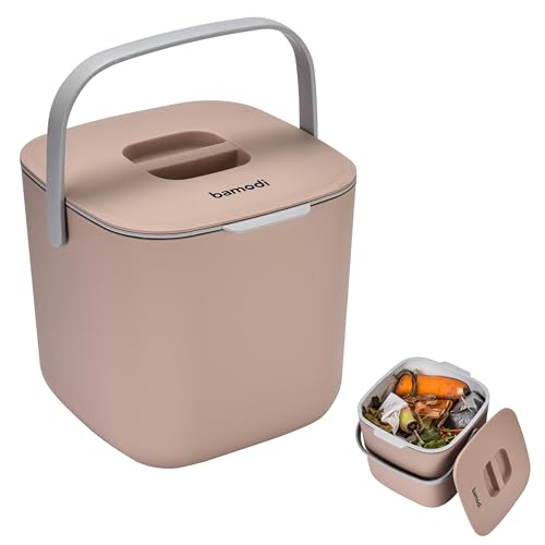 Bamodi Cubo de basura biológica para cocina, filtro de carbón activo contra olores y olores, ideal para compost o como pequeño cubo de basura en el baño, plástico – color melocotón