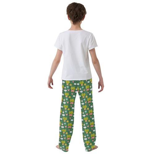 ZZXXB Frog Flowers Boys Long Pants Soft Trousers Elastic Waist Kids Lounge Bottoms with Pockets S-XL3