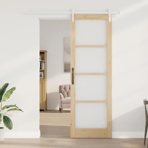 IKAYAA Puerta Corredera 78 x 232 cm con Herrajes Puerta Corredera de Cristal Puertas Interior para Baño Salón Sala de Estar Cocina, GT372, Natural y Blanco
