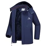 CAMEL CROWN Men's Winter Coat Waterproof Ski Jacket Fleece Lined Windproof Raincoat for Snow Outdoor Hiking Mountain Ink-Blue XL