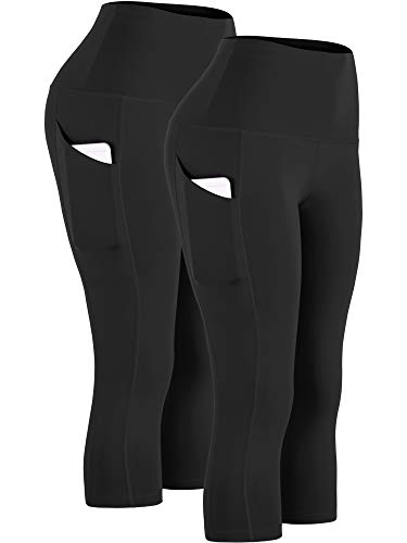 Cadmus Womens High Waist Workout Legging Capris for Yoga w Side Pockets,1109,Black & Black,Medium - //coolthings.us