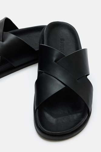 Image of SNITCH Men's Sandals | Crisscross Strap Design & Solid Pattern | PU Synthetic Upper & Durable TPR Outsole | Lightweight Casual Footwear