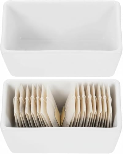 Image of DOITOOL 2PCS Ceramic Sugar Packet Holder for Coffee Bar, Small Tea Bag Organizer for Counter, White Porcelain Sugar Holder Sweetener Packet Caddy for Restaurant, Office and Home Coffee Station