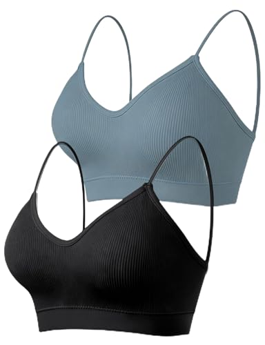 Image of ZENUTA 2Pack Padded Bralettes for Women, V-Neck Seamless Wireless Pull-On Bras with Removable Pads, Low-Impact