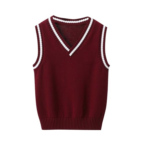 Girls Boys Color Block V Neck Sweater Vest Cute School Uniform Knit Waistcoat Pullover Sleeveless Sweaters for 3-15 Years
