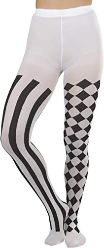 Image of ToBeInStyle Women's Harlequin Checkered Diamond Optical Illusion Opaque Tights Pantyhose - Black & White