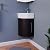Corner Wall Mount Vanity Sink, Compact White Sink With Dark Oak Vanity, Scratch And Stain Resistant Finish, Heavy Duty Grade A Vitreous China Built, Faucet And Drain Included, Renovators Supply