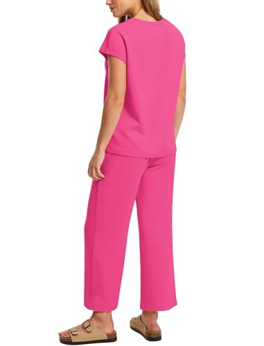 Image of Sampeel Two Piece Sets for Women Summer Vacation Outfits Cap Sleeve Tops Lounge Matching Sets Clothing Beach Fashion Clothes