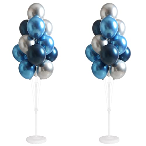 Image of Balloon Column Kit for Floor-Balloon Columns with Stand, Base and Pole,Balloon Tower Backdrop Decoration for Wedding, Baby Shower, Birthday Party, or Bachelorette Parties (BLUE SILVER)